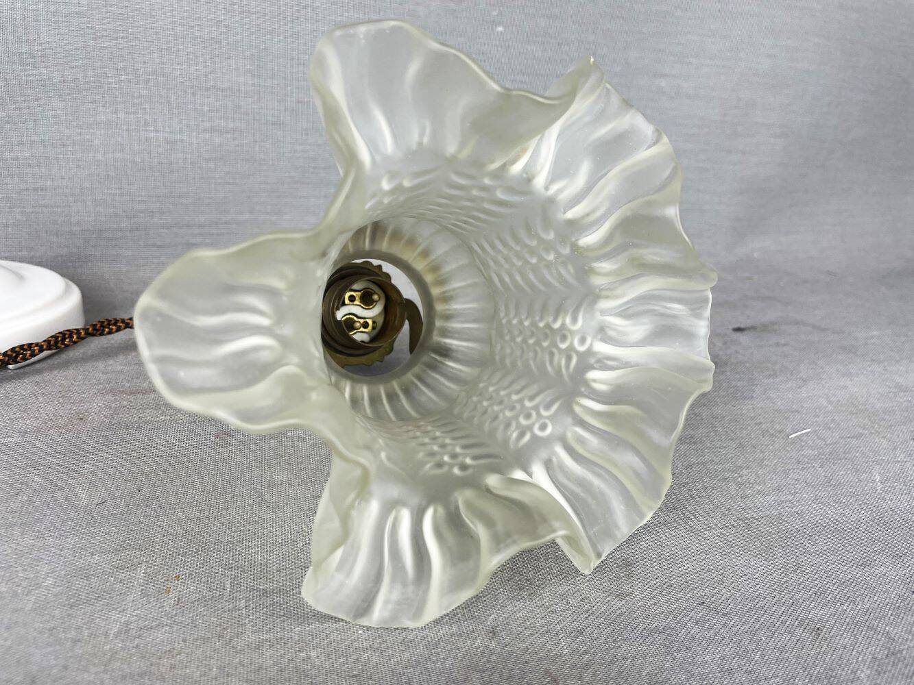 French mid century frosted glass tulip hanging lamp, 1950s