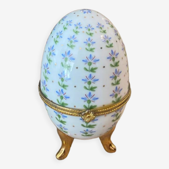 Vintage porcelain standing egg, old decorative Fabergé style floral decoration spring Easter