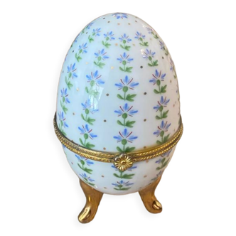 Vintage porcelain standing egg, old decorative Fabergé style floral decoration spring Easter