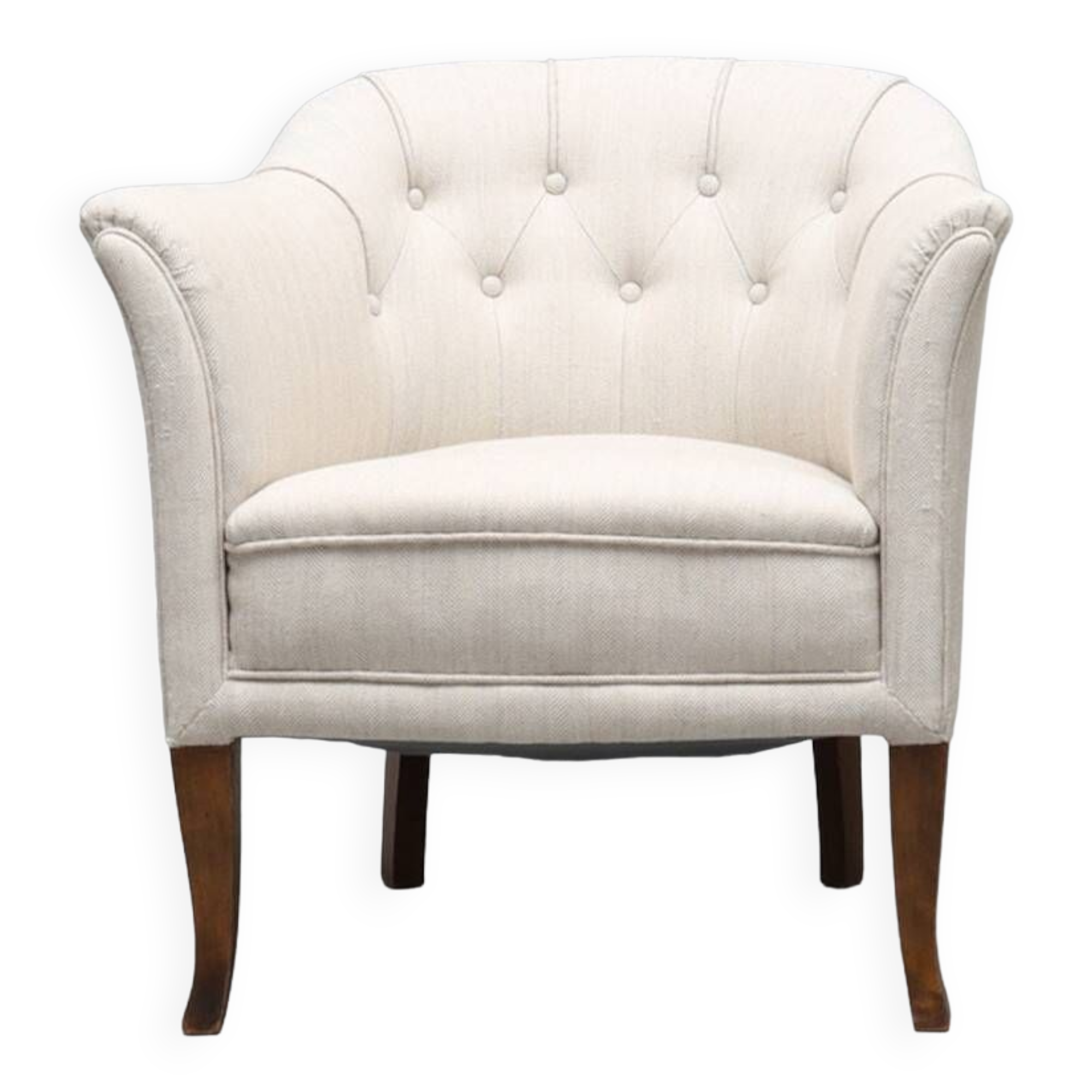 Upholstered armchair white fabric 1970 suede