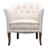 Upholstered armchair white fabric 1970 suede