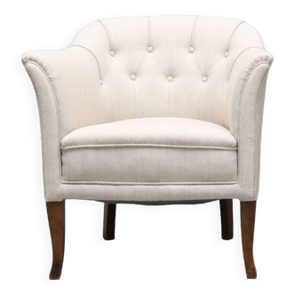 Upholstered armchair white fabric 1970 suede