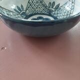 barbotine style salad bowl with blue floral pattern