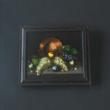 Still life painting, grapes and figs, oil on canvas.