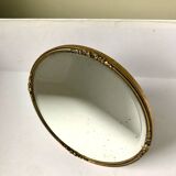 Antique Beveled Mirror with Metal frame Gold colored brass 14 cm diameter