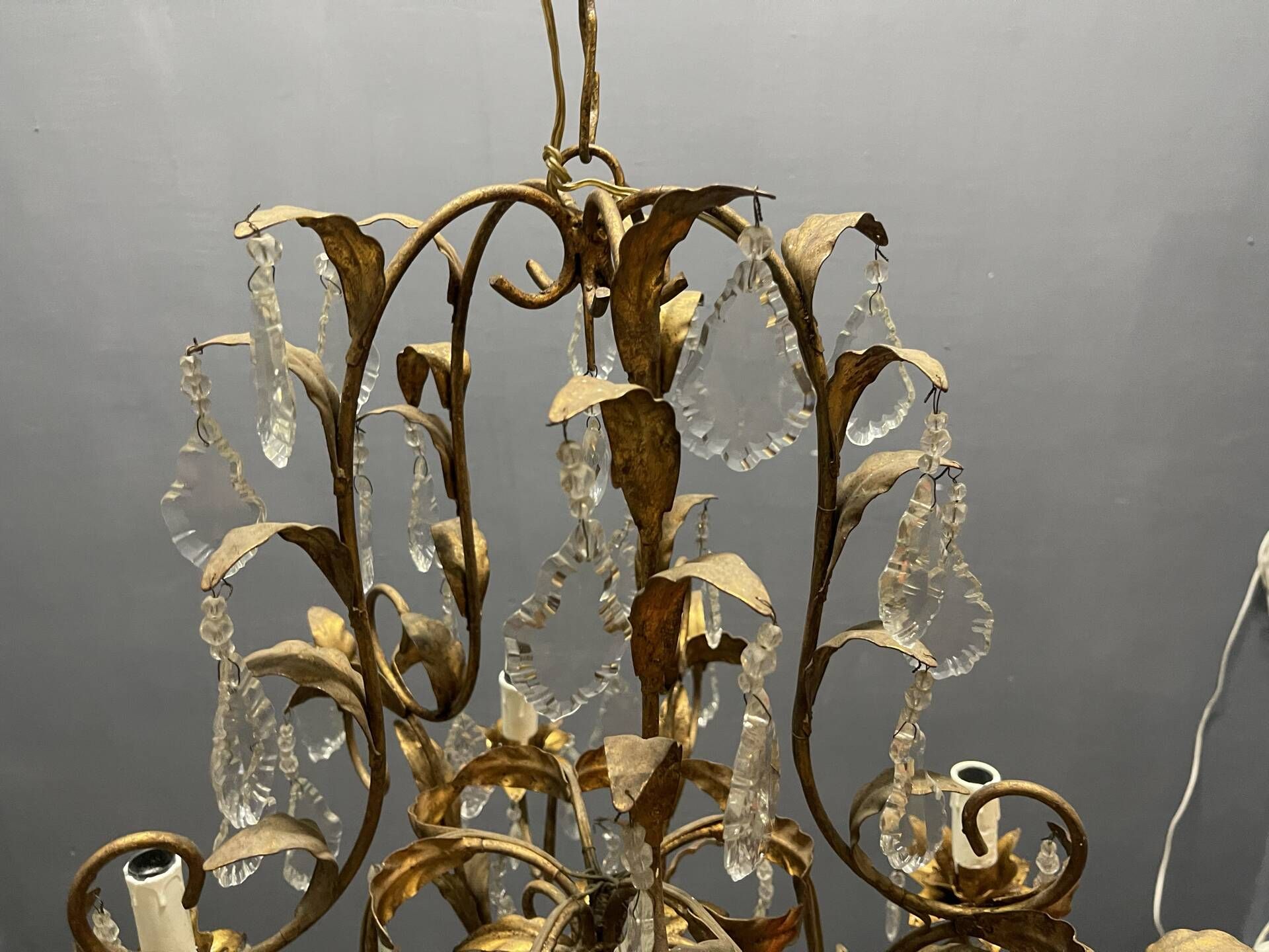 Vintage Italian Florentine Gold Gilt Tole Chandelier 1950’s 