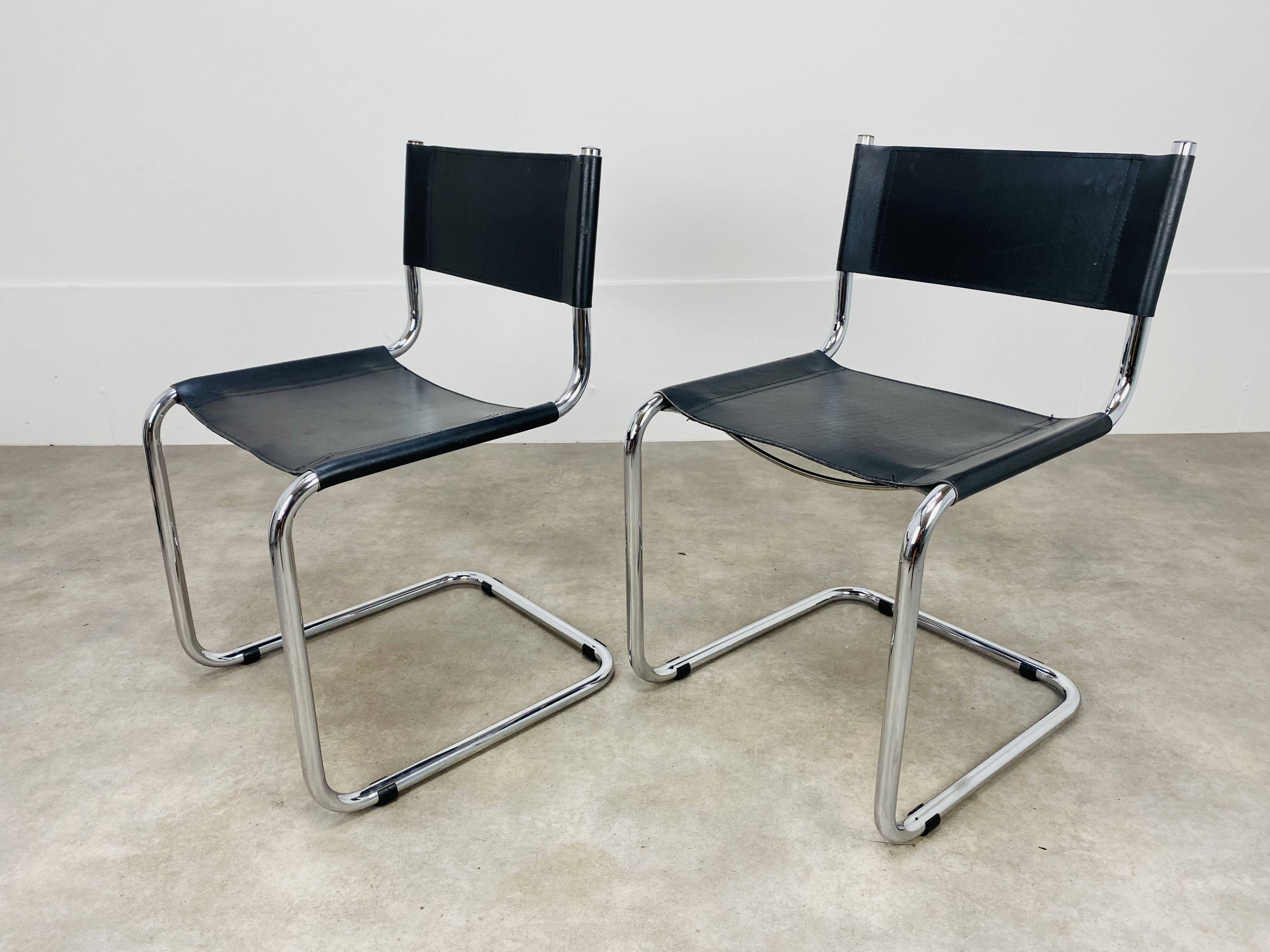 Pair of cantilever chairs imitation leather black and chrome