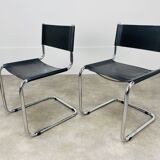 Pair of cantilever chairs imitation leather black and chrome