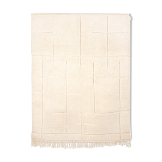 Tapis berbere beni ourain ecru avec lignes en relief 260 x 200 cm