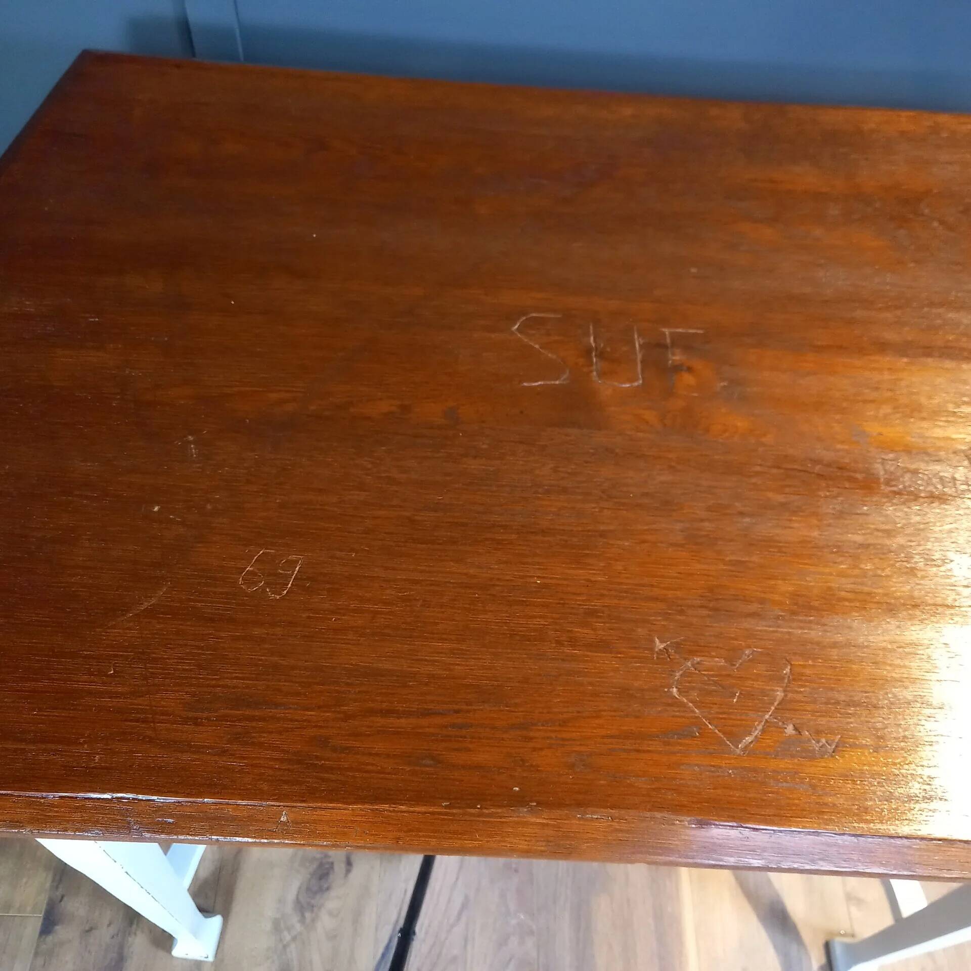 English dairy table With Graffiti on the Top