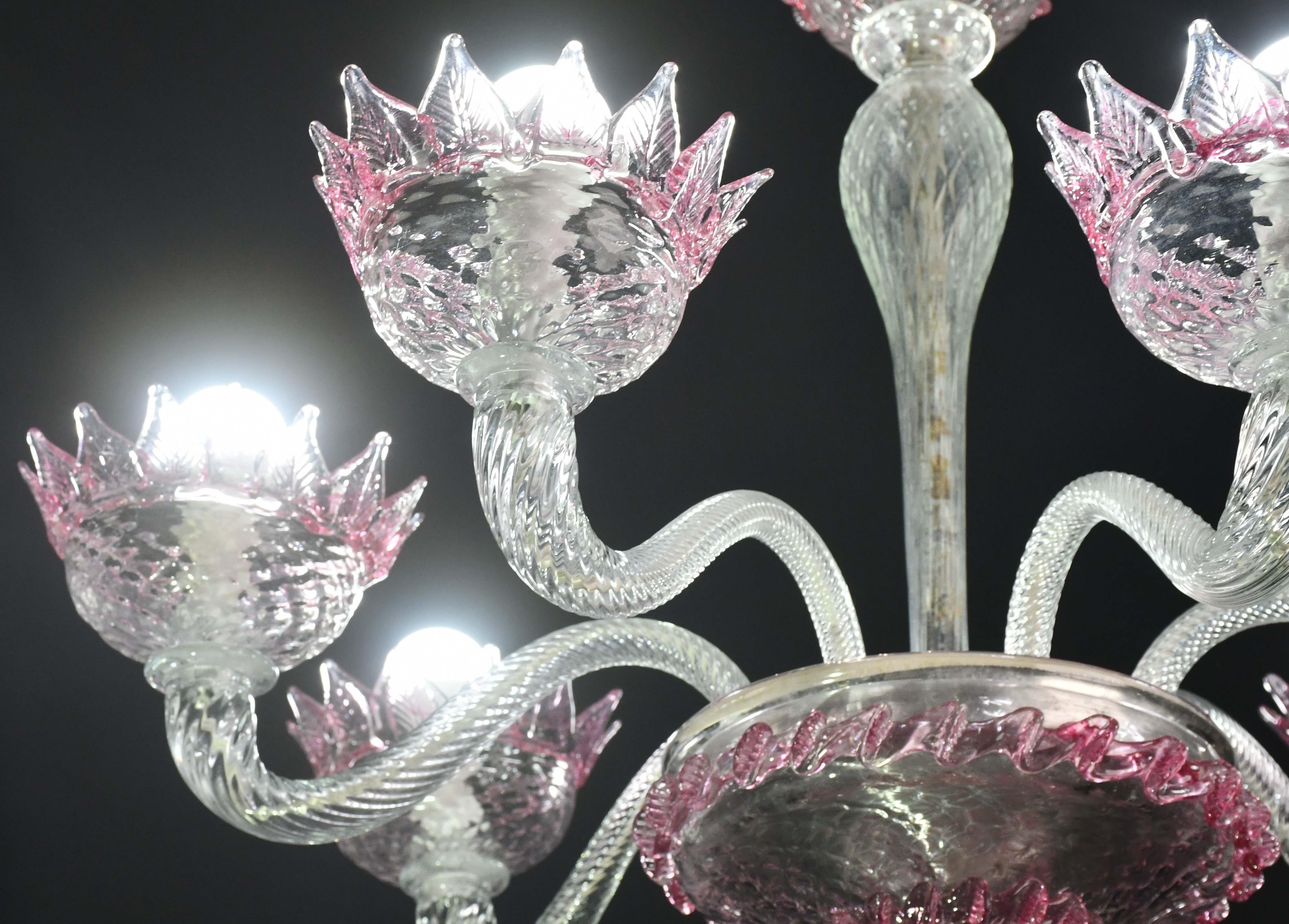 Wonderful Vintage Pink Venetian Chandelier Murano Glass 7 arms
