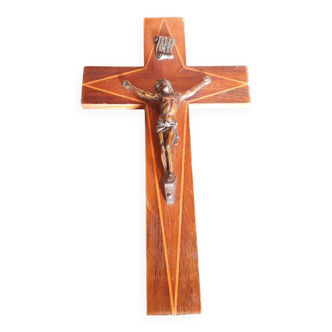 Crucifix bois ,jésus bronze