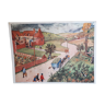 Affiche scolaire années 50 collection Rossignol, l'automne-le plan du village