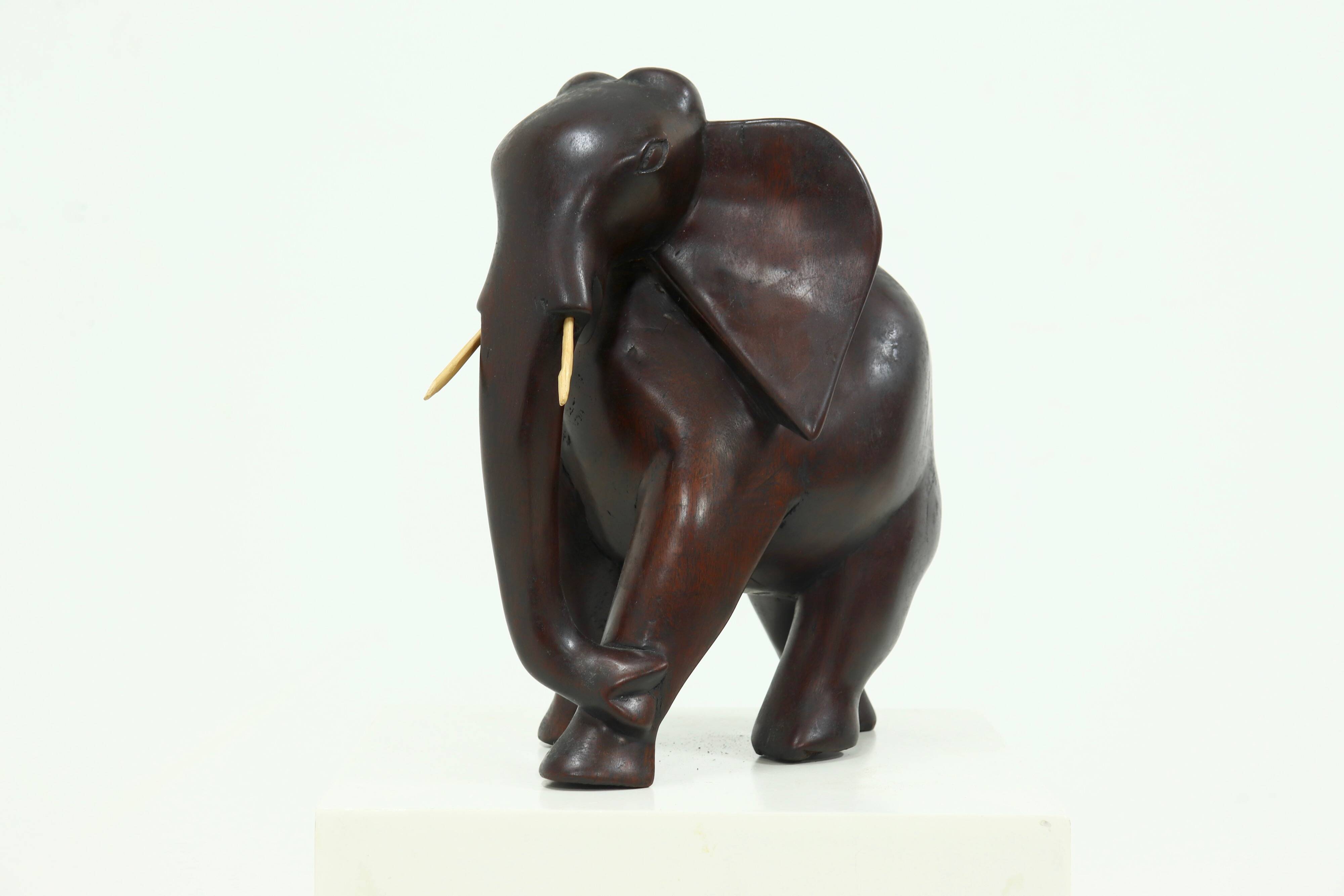 Large Mahogany Sculptural Elephant 1970s