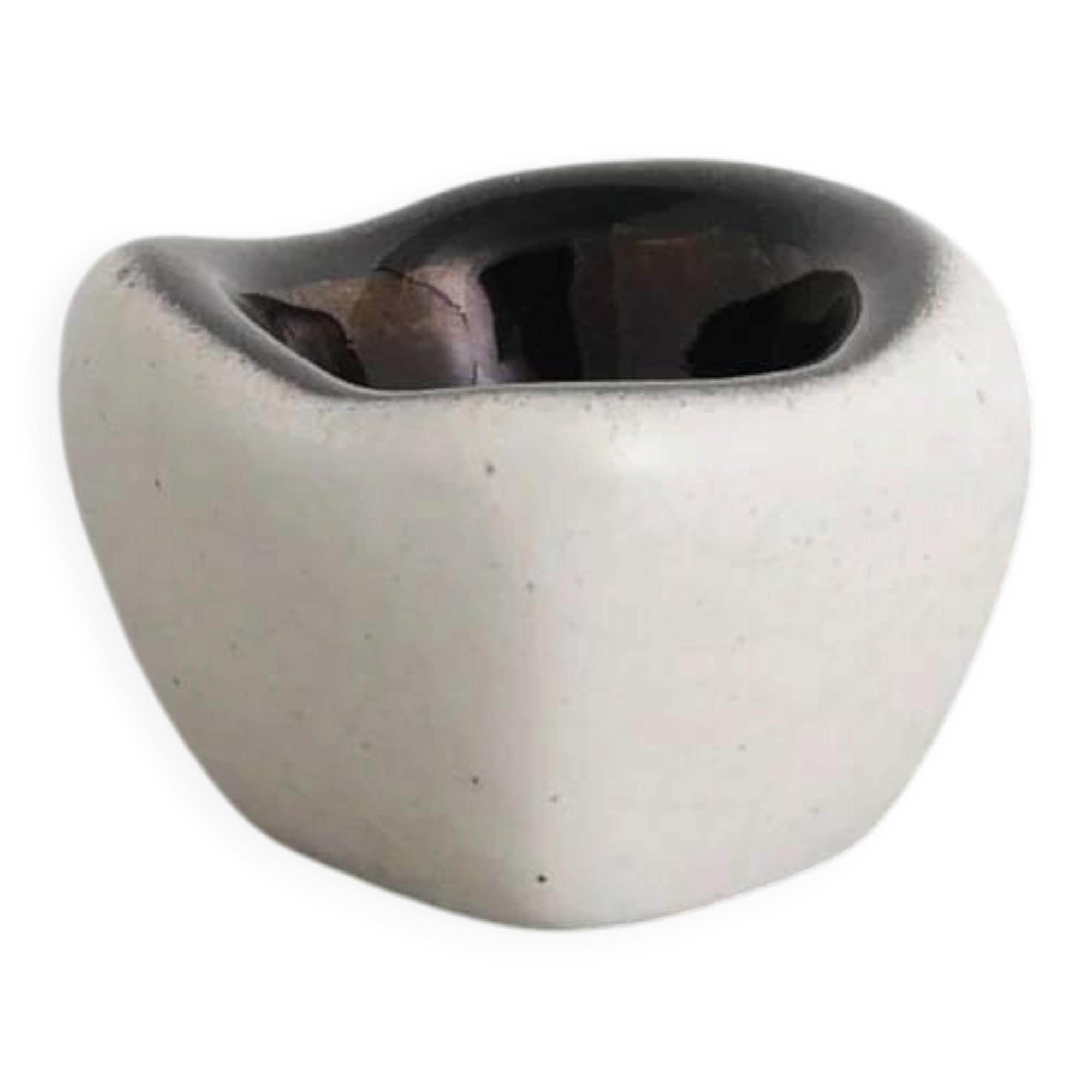 French Mid Century White & Golden Ceramic Bowl by Denise Gatard, 1960s