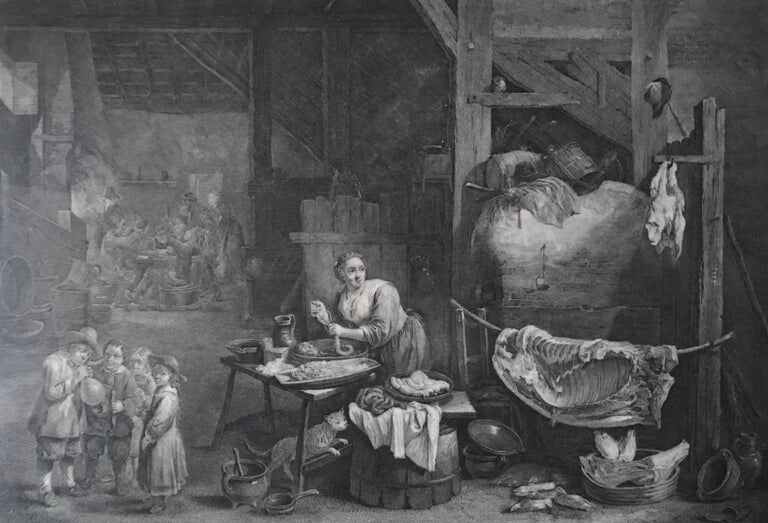 David Teniers II, La boudinait, engraving by Jacques Philippe Le Bas, eighteenth century