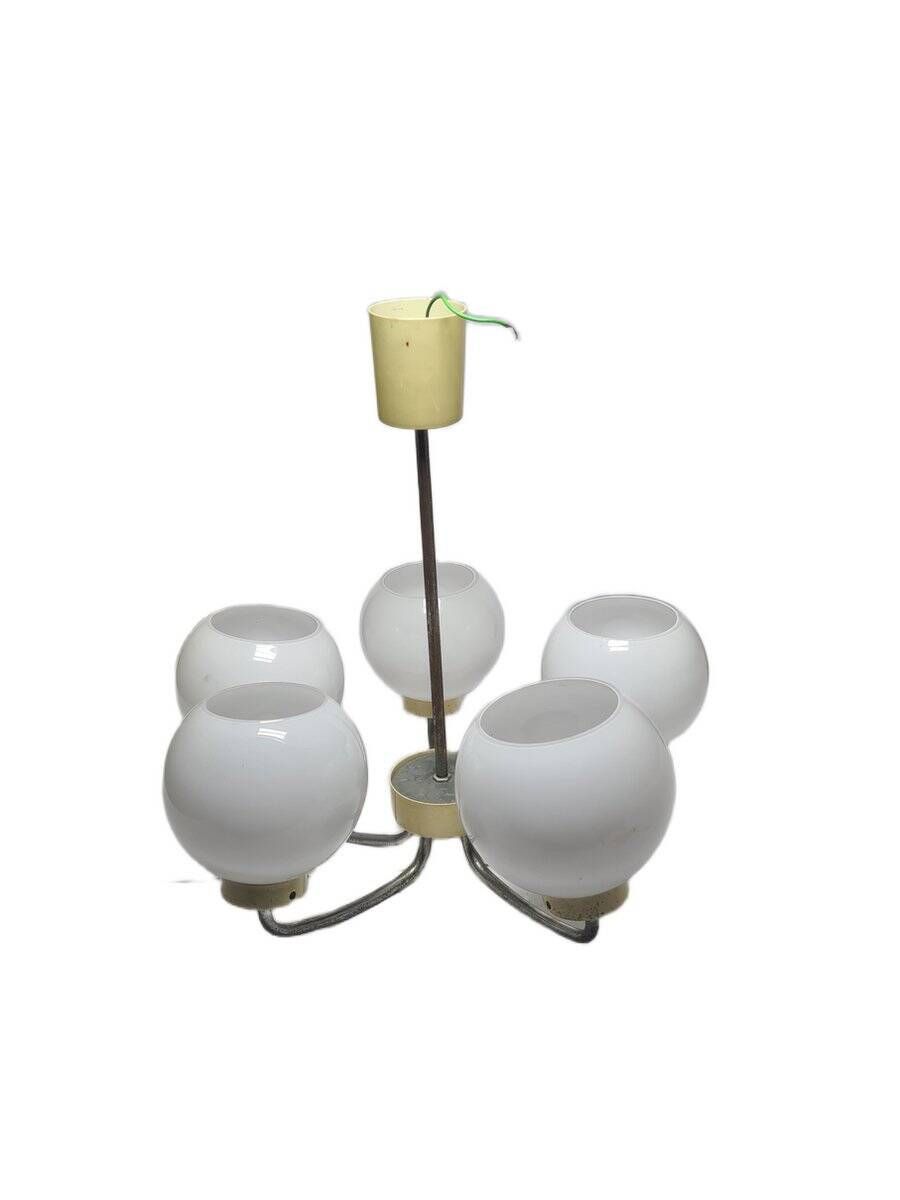 Vintage pendant light in brass and glass, Poland, 1970s