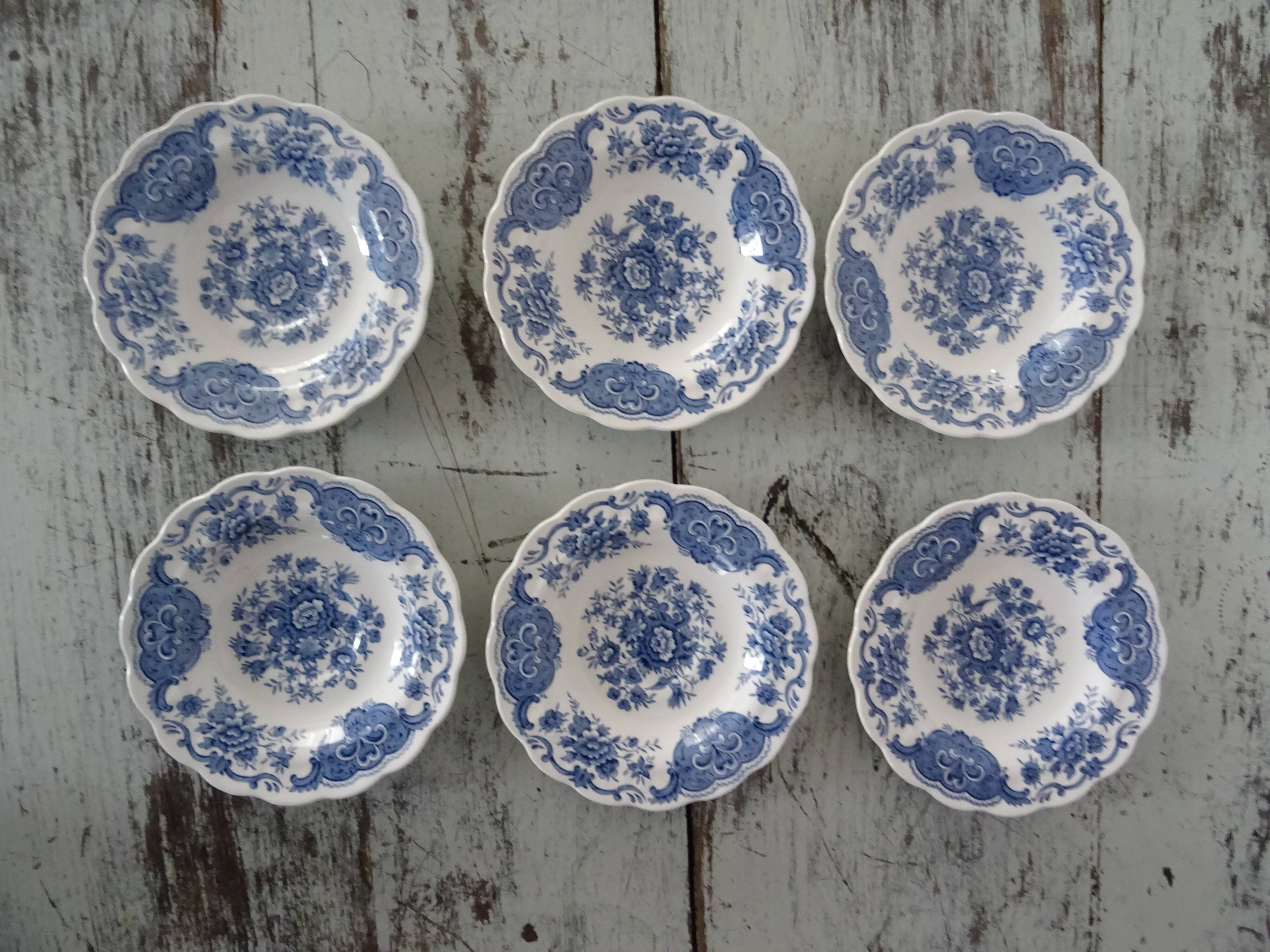 6 cups ridgway staffordshire windsor flowers blue