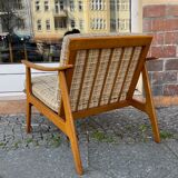 Scandinavian armchair in wood and wool 60s