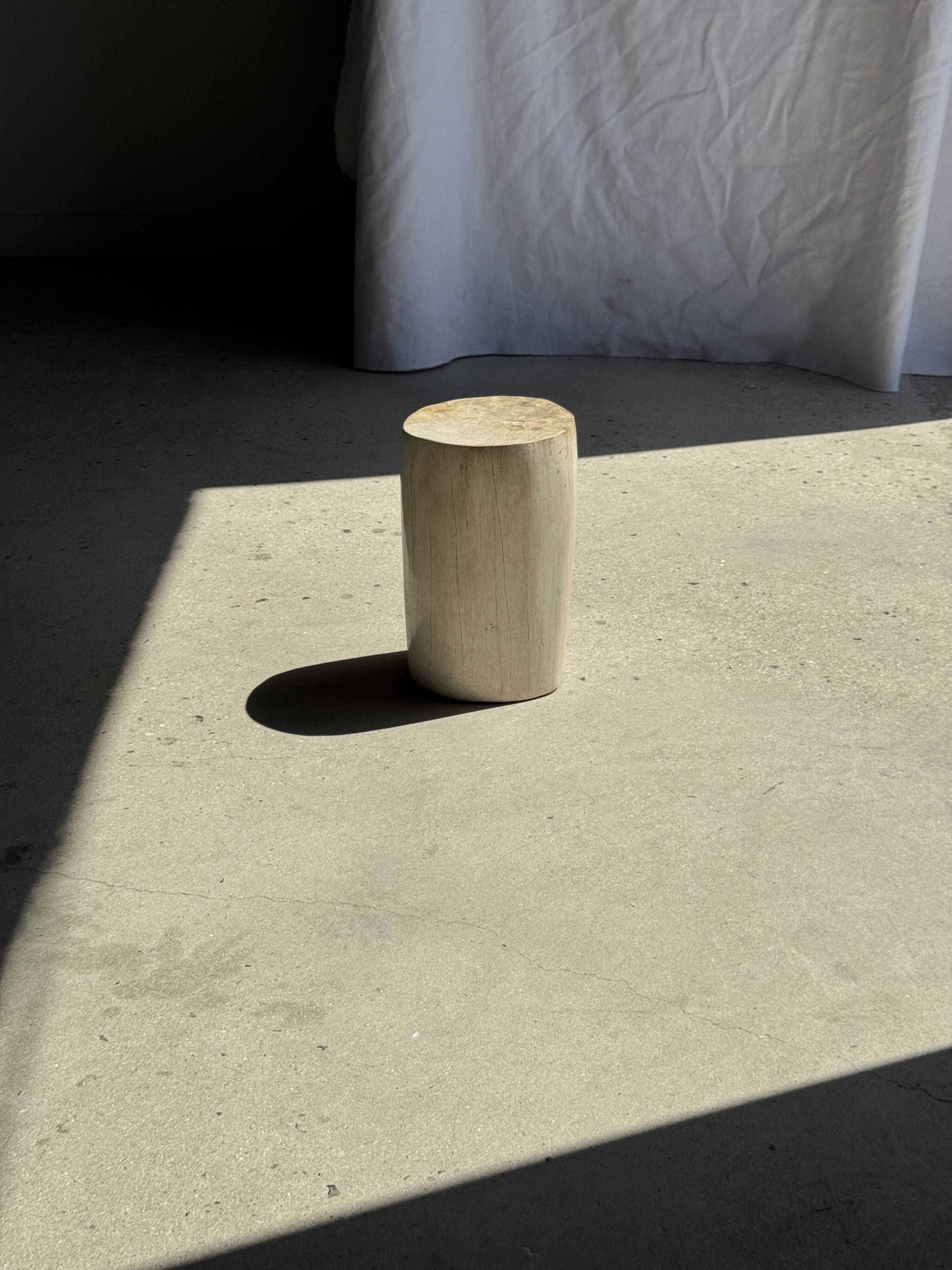 Small accent table in speckled white beige petrified wood H29 D18 - 3327