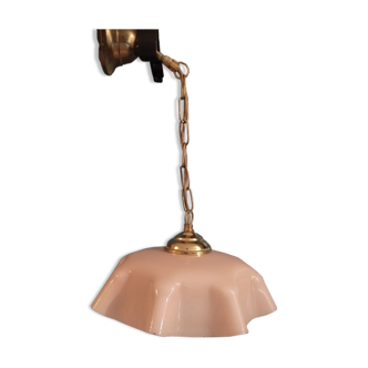 Suspension abat jour corole verre Rose dentelle