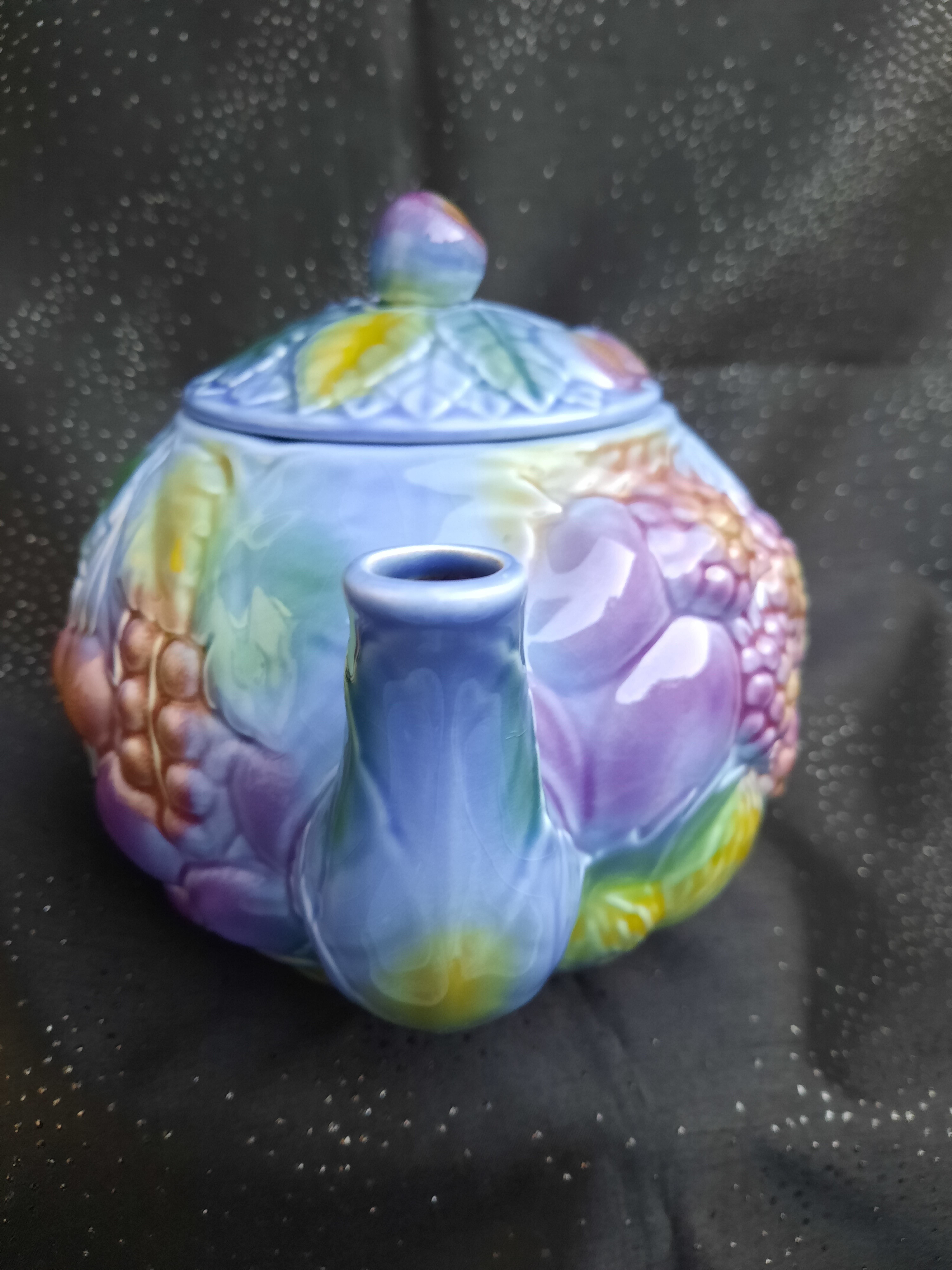 Tea set, tête-à-tête, teapot + 2 cups and sub-cups, Salins earthenware, slip, TBE.