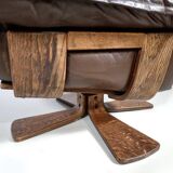 2 Leather and Oak Swivel Armchairs by Carl Straub, 1960s