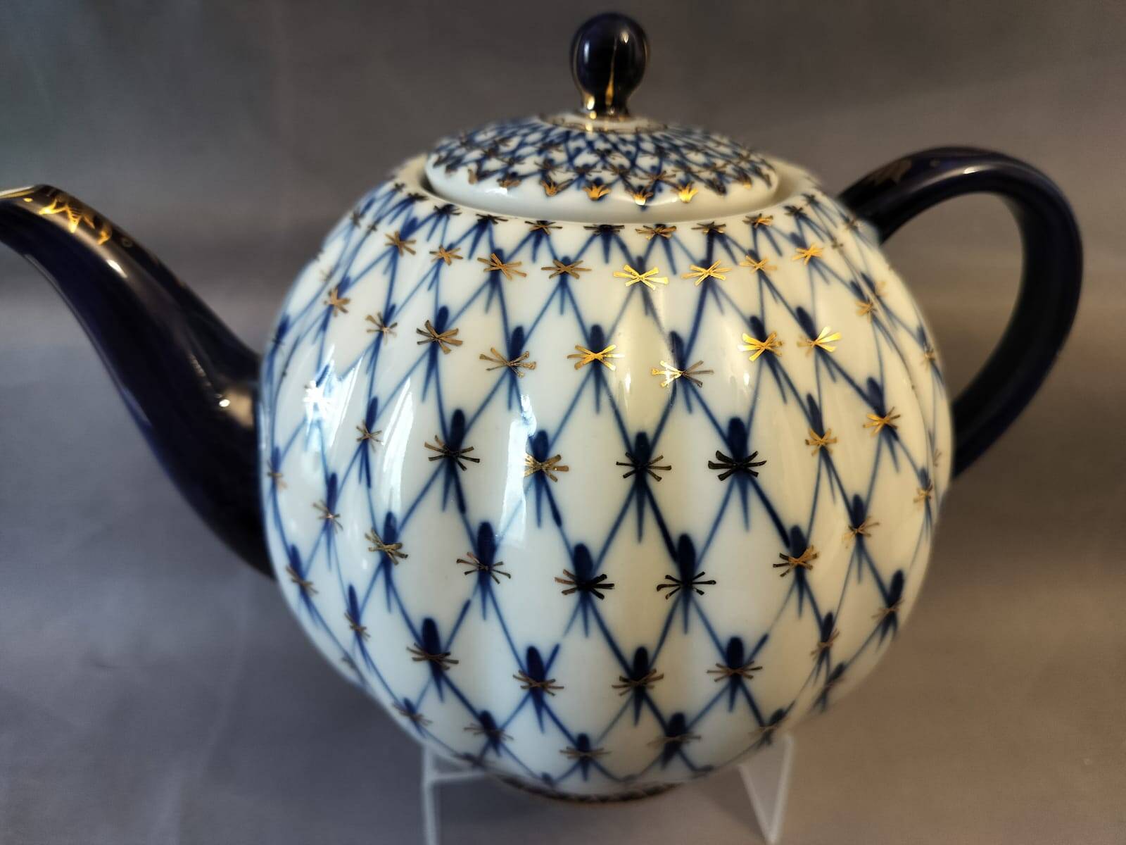 Lomonosov Imperial Porcelain XXL 2000ml Teapot Cobaltnet 22 Carat Gold