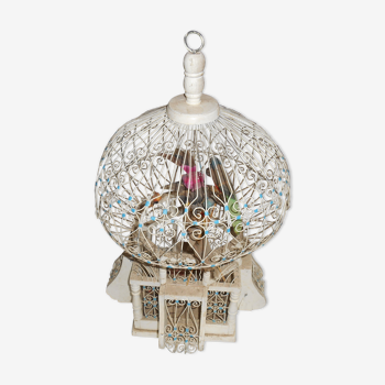 Metal and vintage wood bird cage