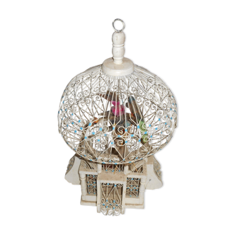 Metal and vintage wood bird cage