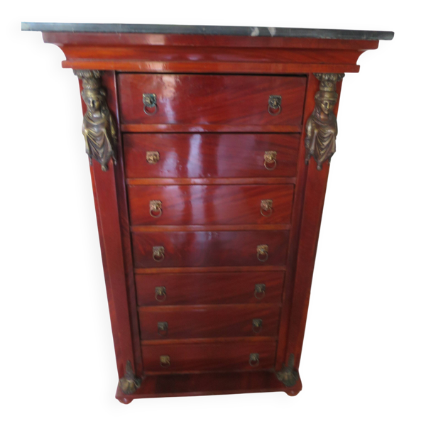 Ancien-Semainier/Commode-Style Empire-Cariatide-Bronze patiné - 1950