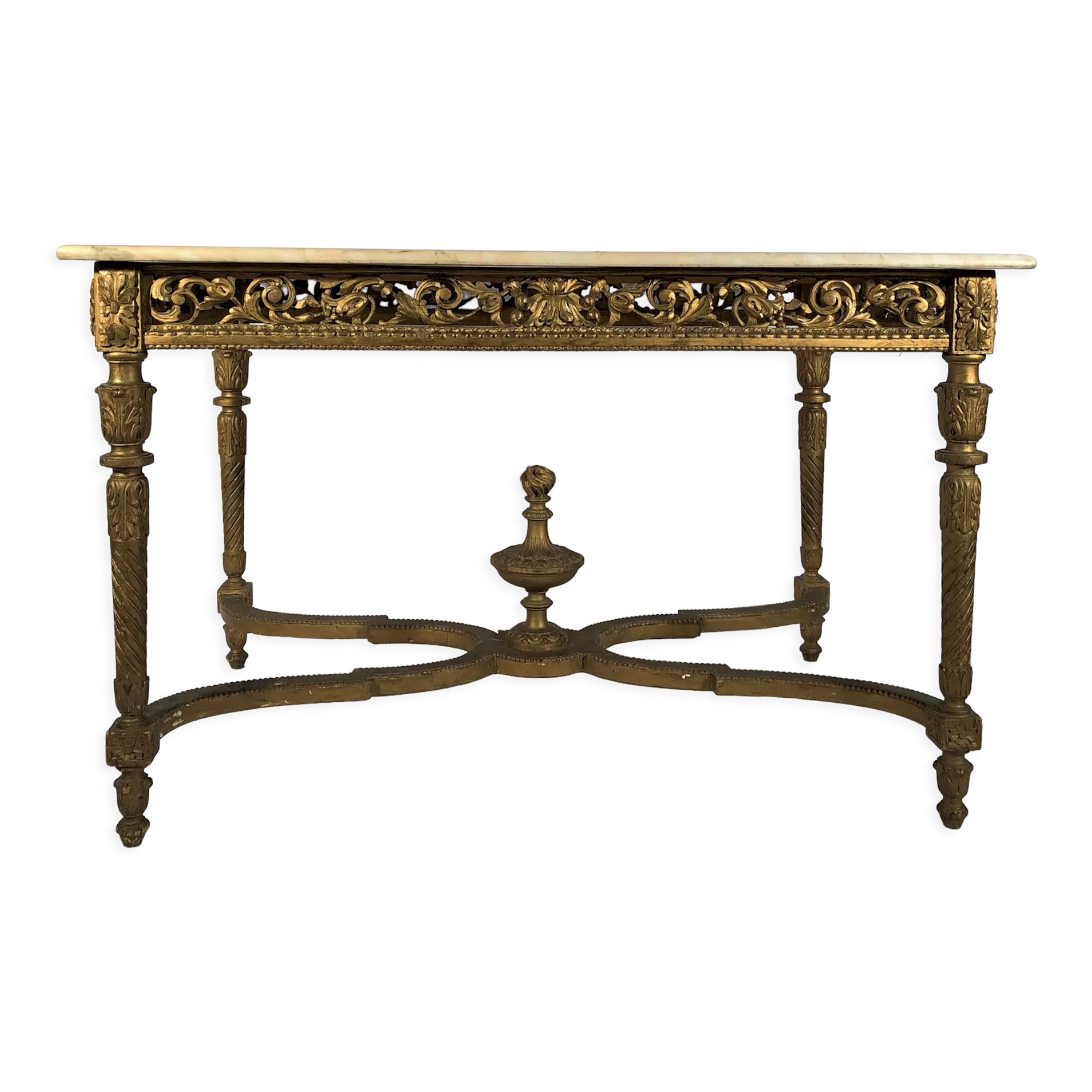 Middle wooden table with green-golden patina Louis XVI style, nineteenth century.