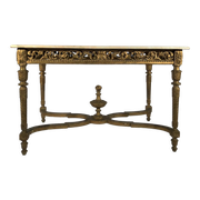 Middle wooden table with green-golden patina Louis XVI style, nineteenth century.