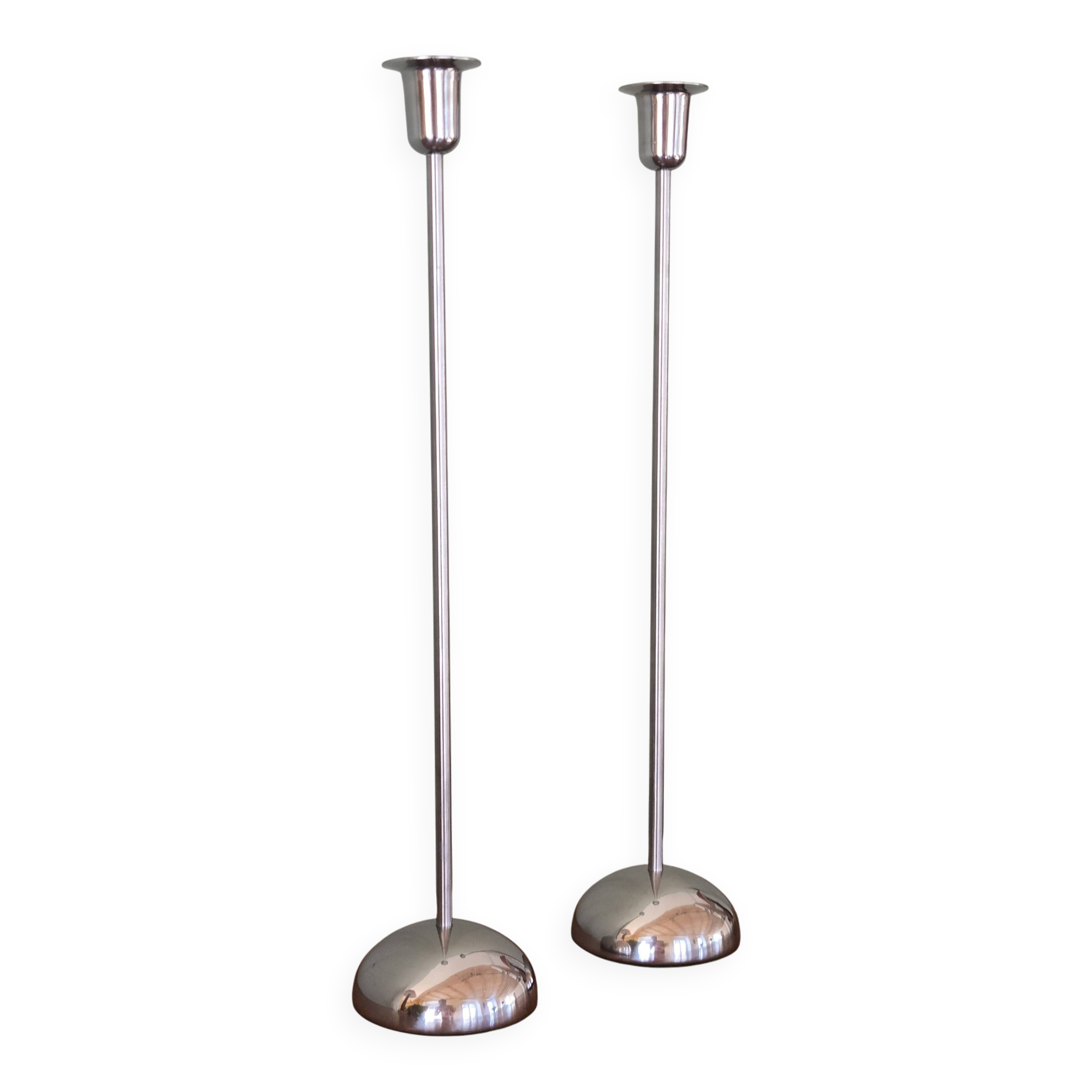 Pair of chrome candlesticks or candelabras - Ikea design from the 90s