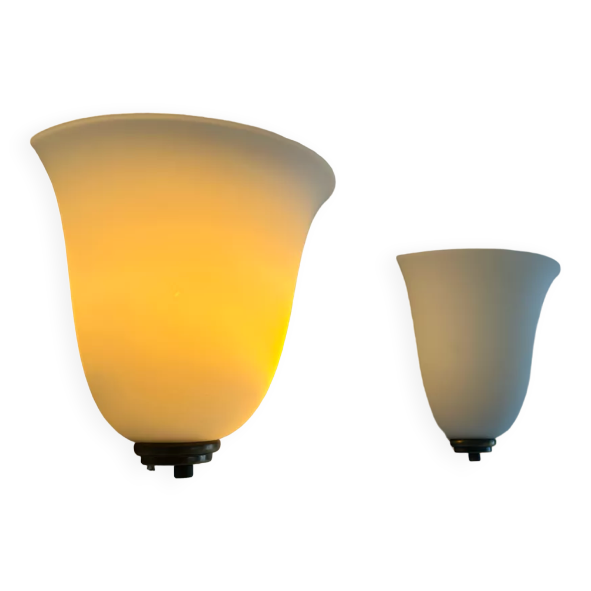Vintage Vianne glass wall lamps, opaline and brass, Domec France 1970