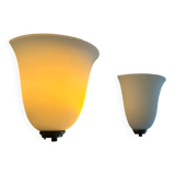 Vintage Vianne glass wall lamps, opaline and brass, Domec France 1970