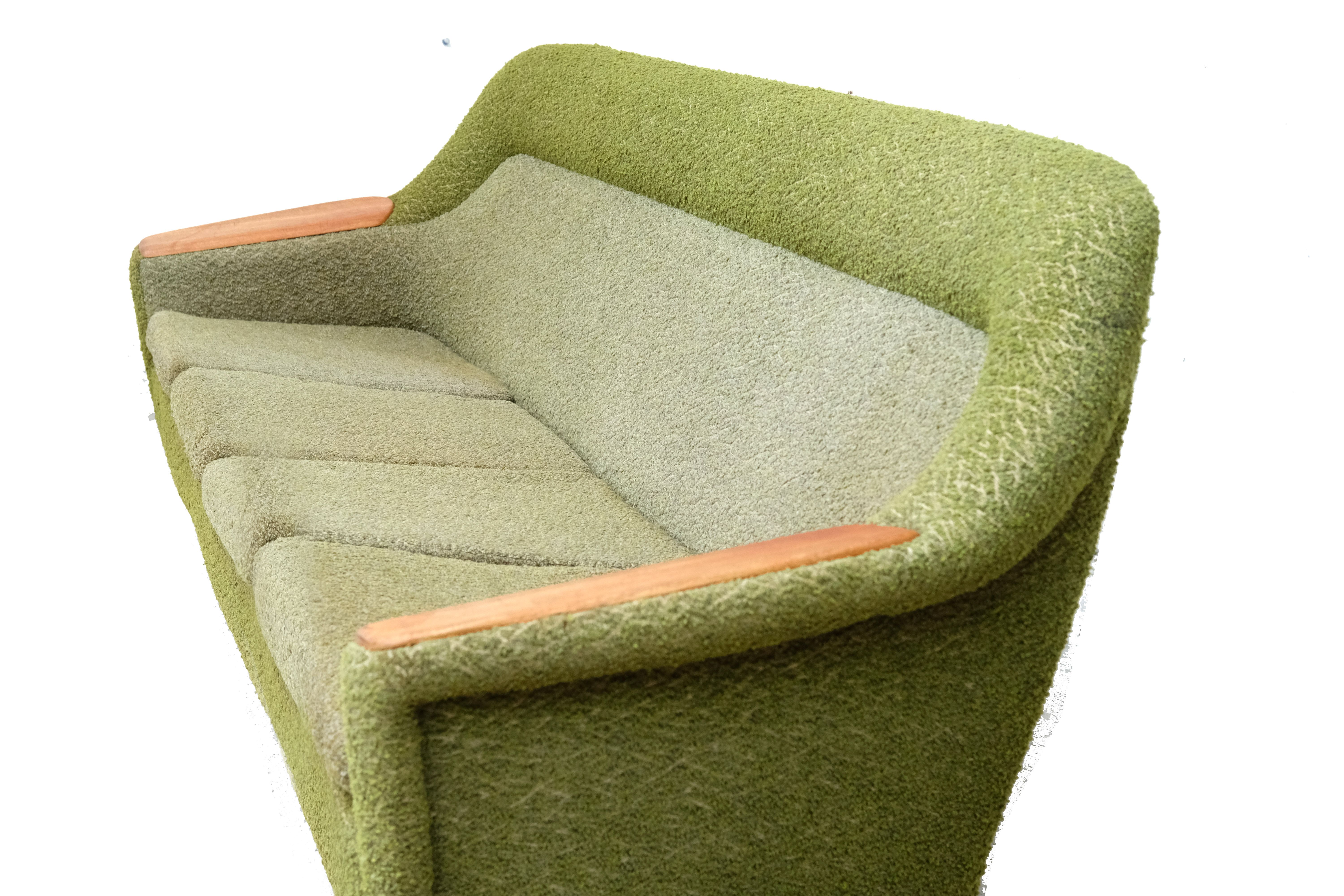 Vintage olive boucle sofa, 1970's norway