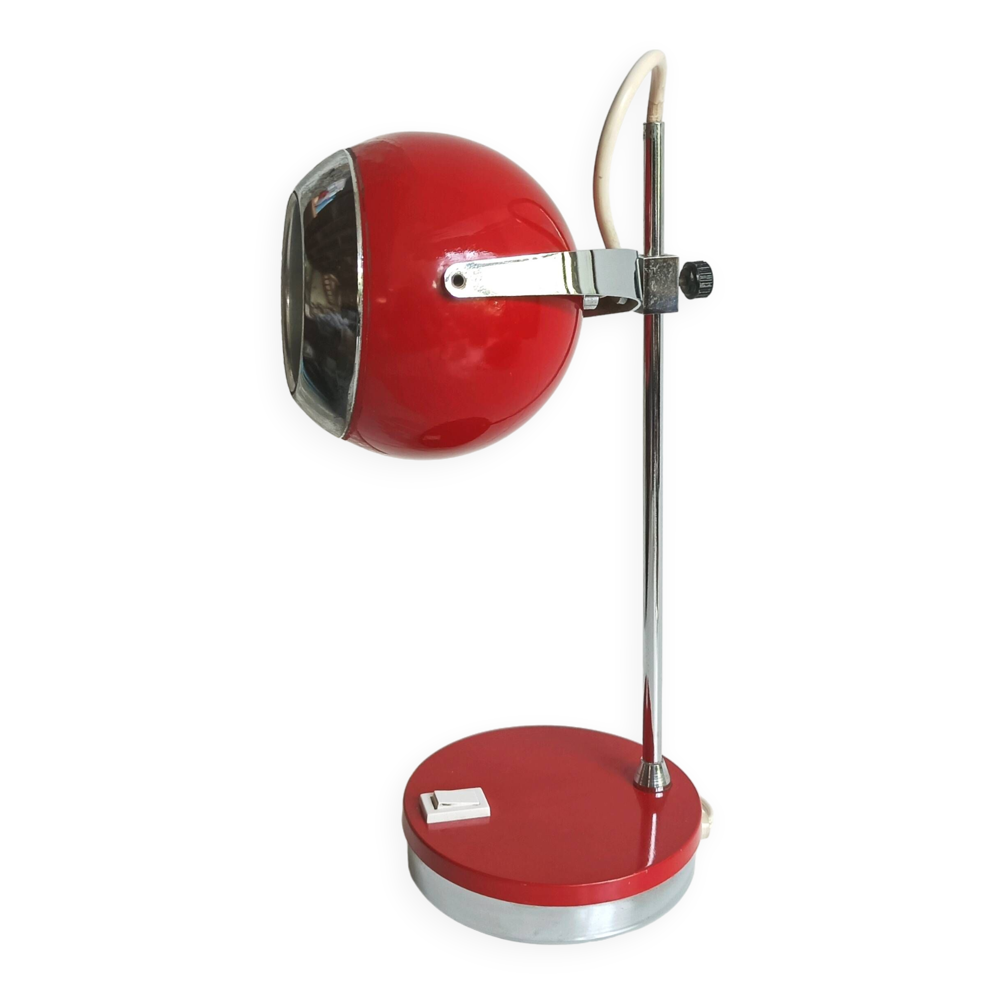 Eyeball lamp in lacquered and chromed metal