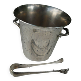 Silver metal ice bucket with its lion's pate tongs