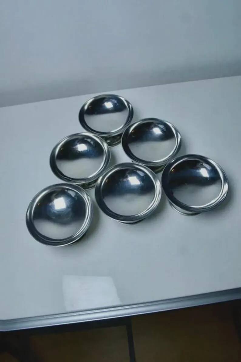 6 Vintage Stainless Steel Ice Cream Bowls | Antique Metal Sorbet Cups | Retro Design Ice Cream | Bistro Kitchen Table Decor | Gift Idea
