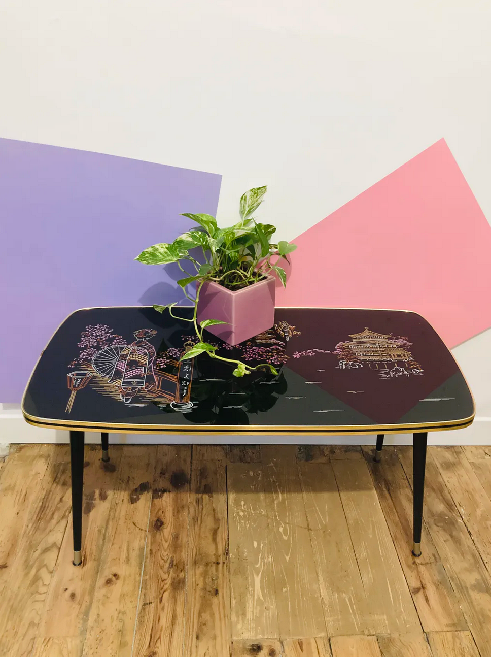 Scandinavian formica low table décor Japanese feet compass 60s-RETRO-VINTAGE