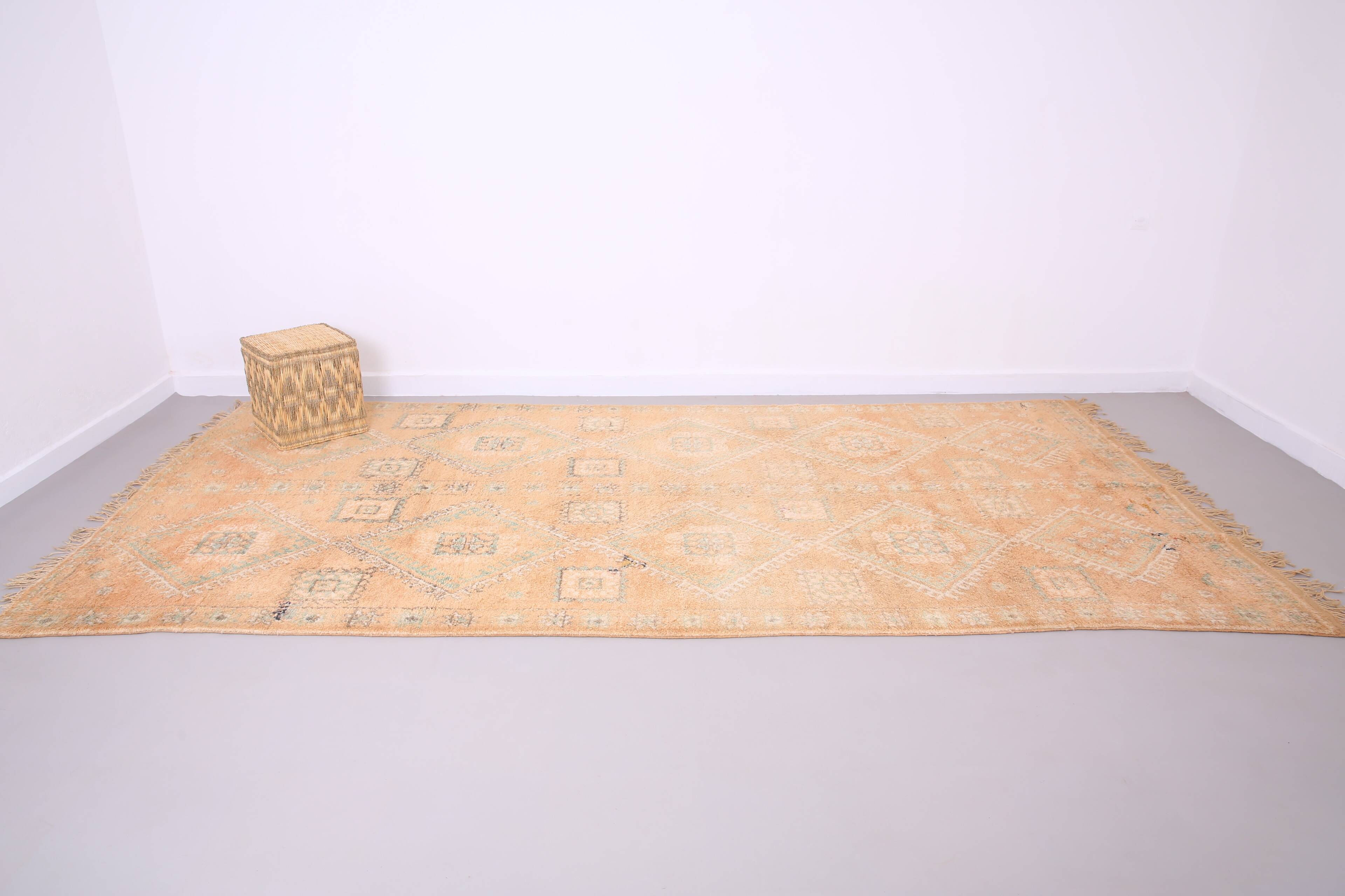 Large Vintage Moroccan Rug 188 x 387 cm - Peach Berber Rug - Handmade Rug