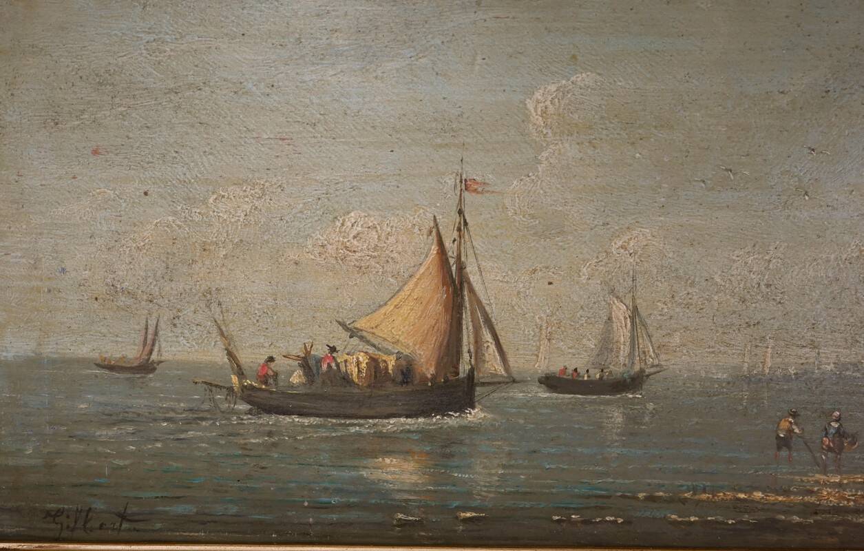 Tableau "Return to Port", oil on panel, signed Gilbert – Late 19th century