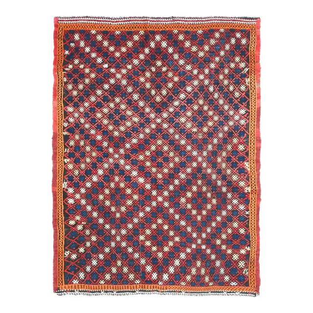 1970s Vintage Turkish Oushak Handmade Wool Cotton Red Runner Rug 161x214