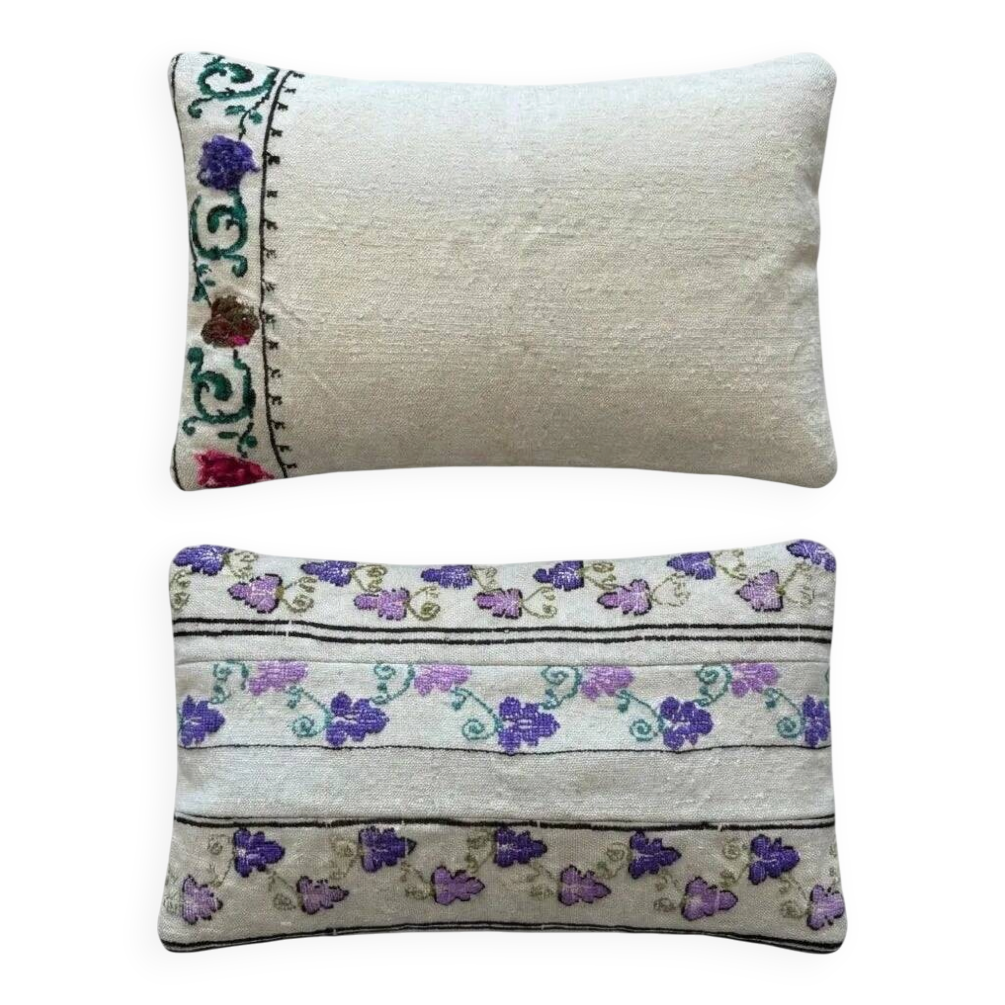 Set of 2 vintage embroidered cushion covers 36x61 cm