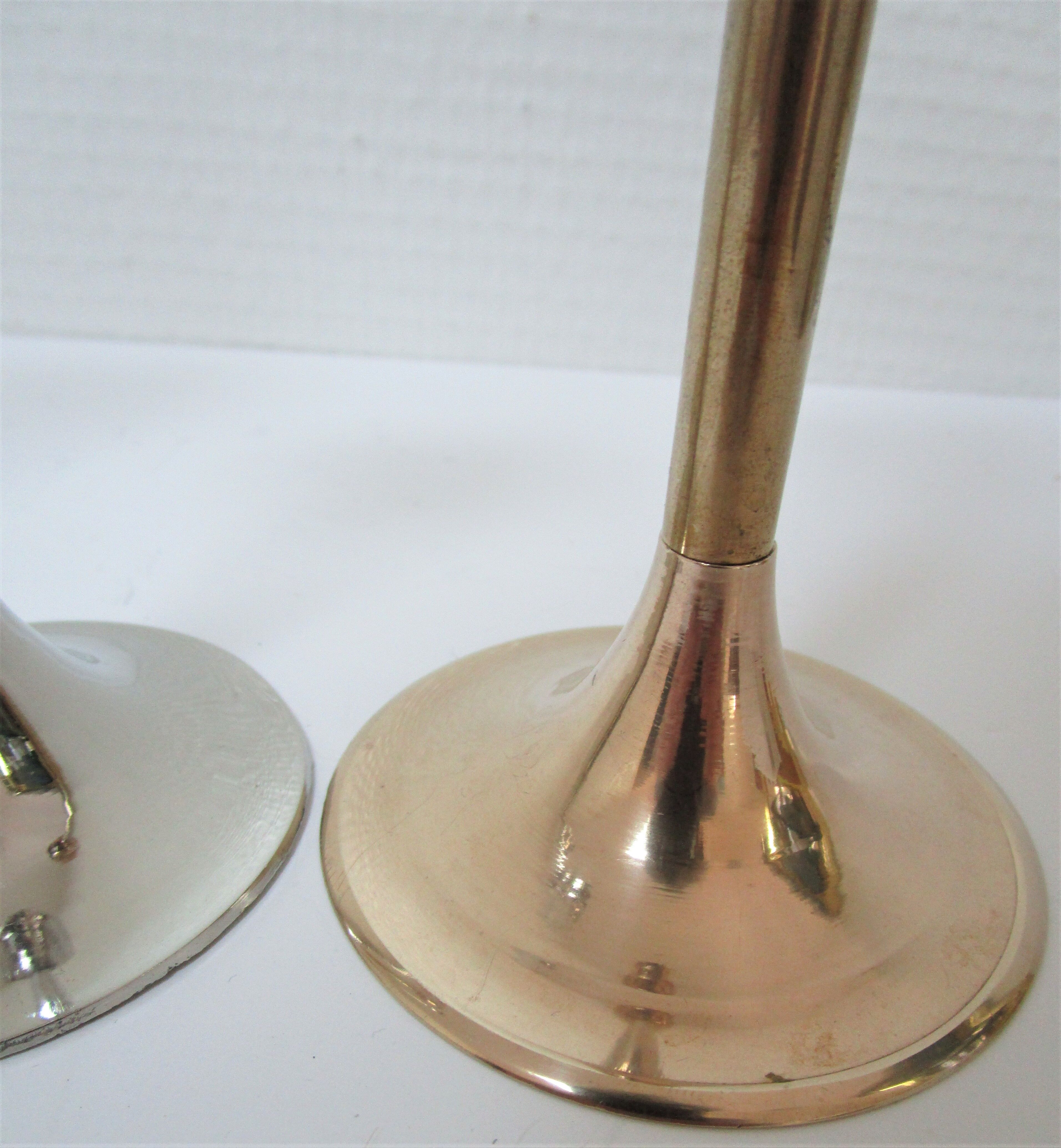 Five gold brass candlesticks and chrome brass vintage scandinavian design