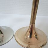 Five gold brass candlesticks and chrome brass vintage scandinavian design