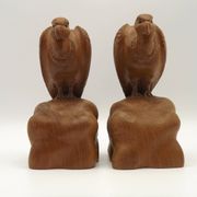 Unusual Pair of Vintage Hand-Carved Vulture on a Rock Wooden Bookends
