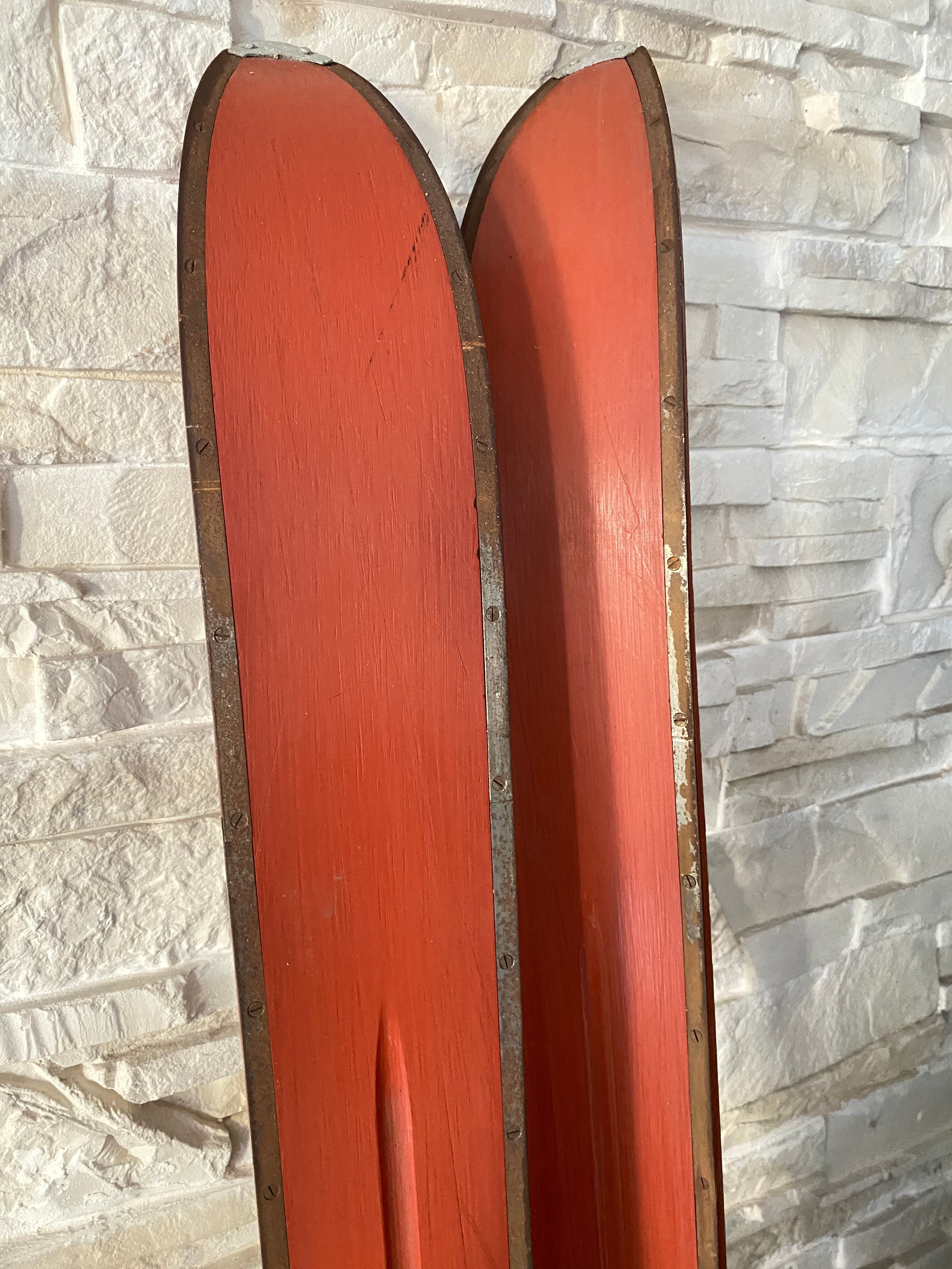 Vintage wooden Rossignol Hickory ski pair