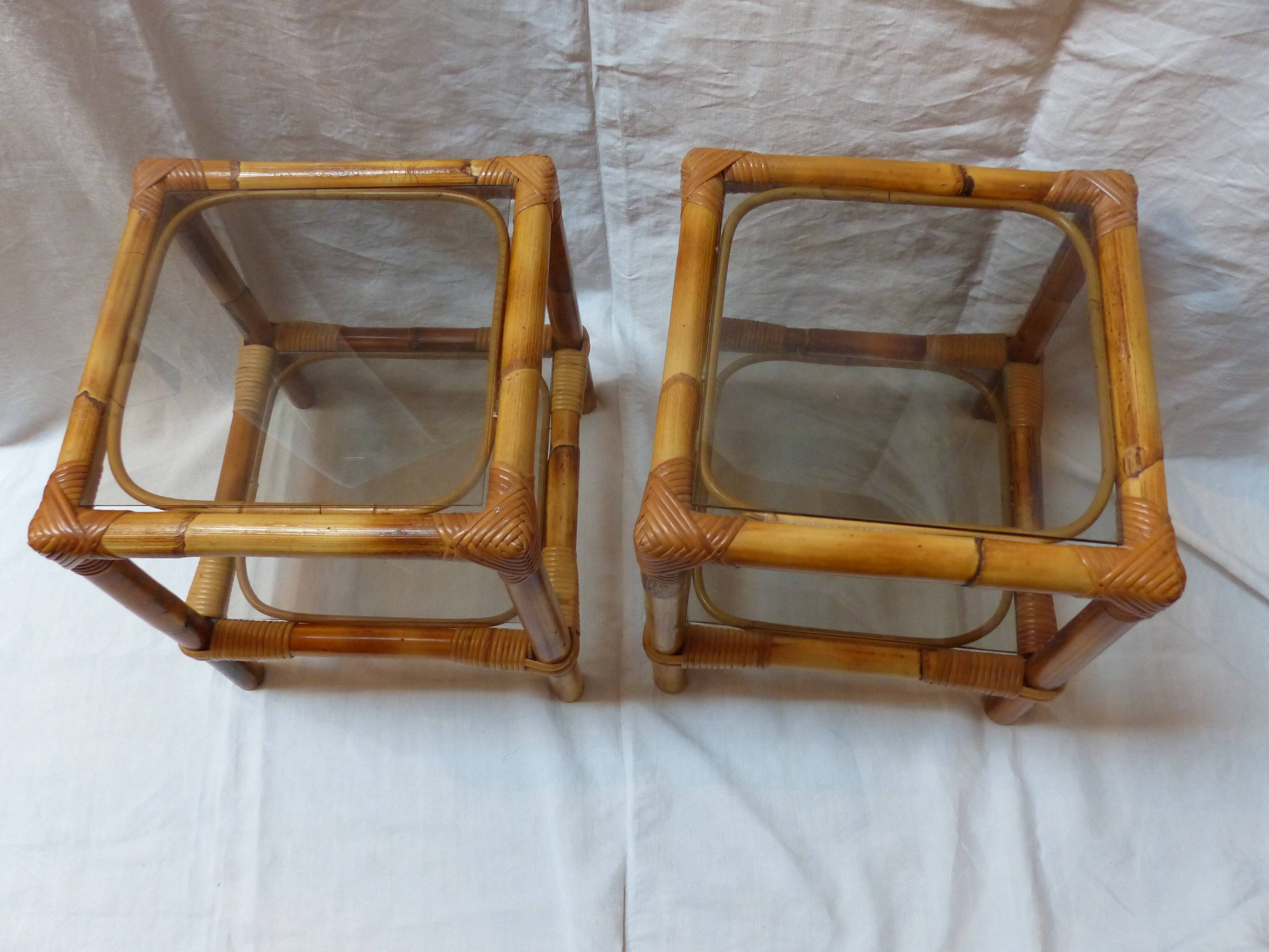 Pair of nightstands in rattan